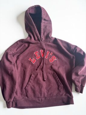 Levis Hoodie Small Womens Burgundy Logo Pullover Sweatshirt